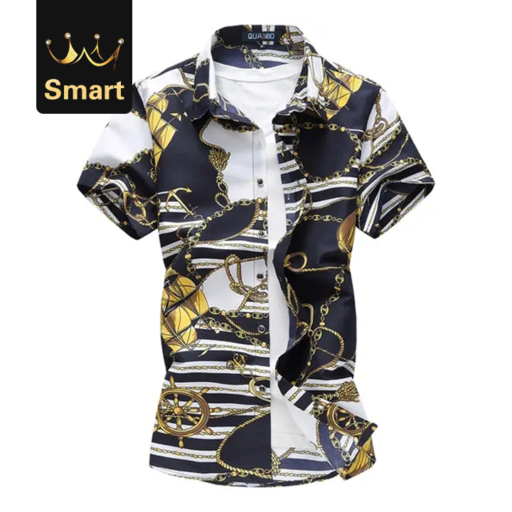 High quality Plus size Mens Floral Shirt Casual Shirts Mens Short Sleeve Print Shirt Camisa