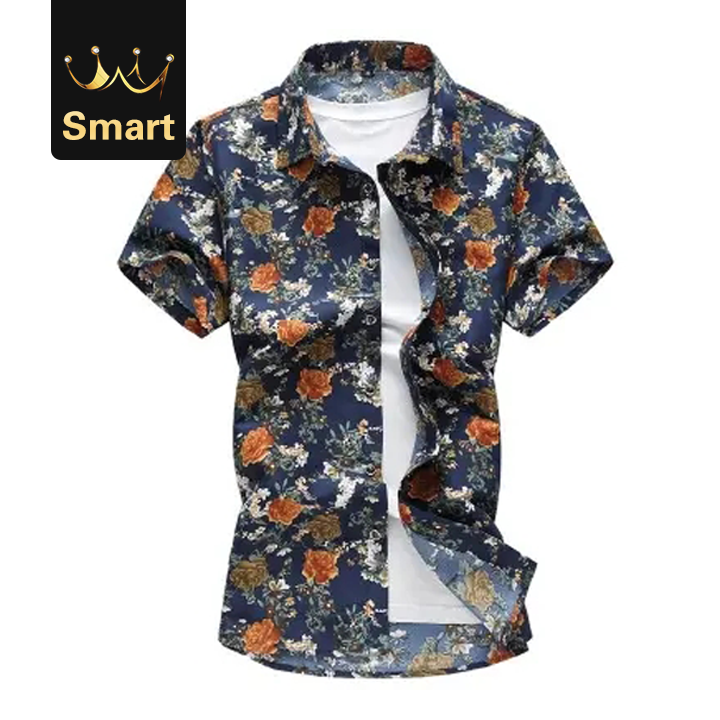 High quality Plus size Mens Floral Shirt Casual Shirts Mens Short Sleeve Print Shirt Camisa