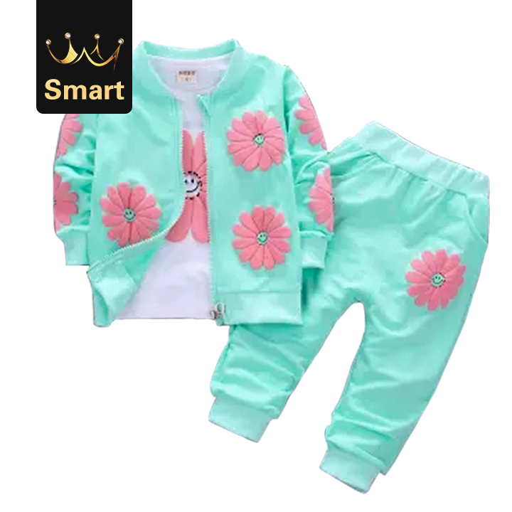 High quality Girls Cotton Sport Suit Kids Flowers Hoodies Jacket Trousers Pant Clothing Set