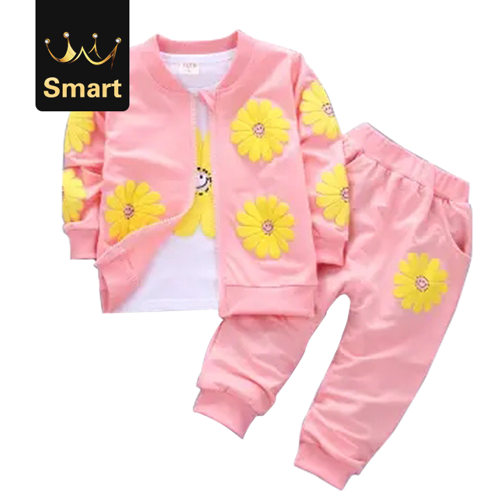 High quality Girls Cotton Sport Suit Kids Flowers Hoodies Jacket Trousers Pant Clothing Set