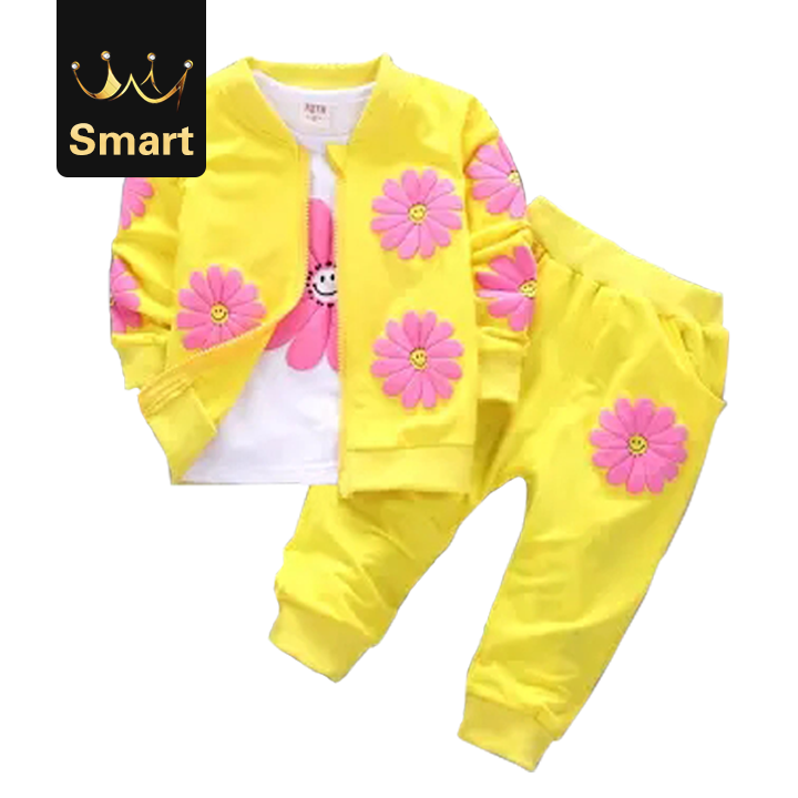 High quality Girls Cotton Sport Suit Kids Flowers Hoodies Jacket Trousers Pant Clothing Set