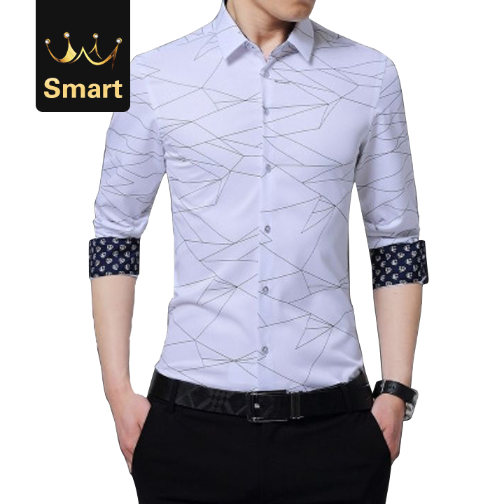 High quality Mens Shirts Long Sleeve Geometric Print Party Shirt Handsome Blouse for Men