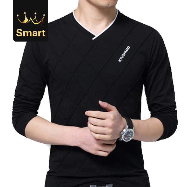 High quality Men Slim Fit Custom Crease Stylish Luxury V Neck Fitness T-shirt Tee Shirt