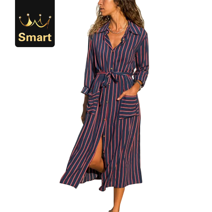 2021 High quality Women V Neck Wrap Long Dress Polka Dot Striped Ladies Bodycon Cocktail Party Dress