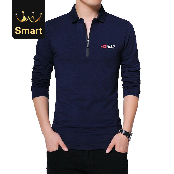 High quality Men Long Sleeve Zipper Collar Print Casual Tshirt Cotton Slim Fit T-shirt Plus Size T-shirts and Polo shirt