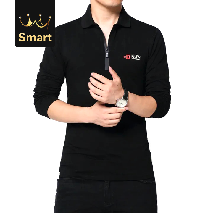 High quality Men Long Sleeve Zipper Collar Print Casual Tshirt Cotton Slim Fit T-shirt Plus Size T-shirts and Polo shirt
