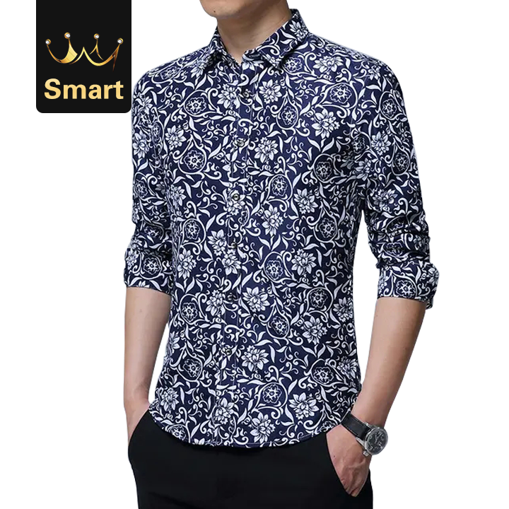 High quality Male Shirt Long-Sleeves Tops Printing Casual Mens Dress Shirts Slim Men Shirt