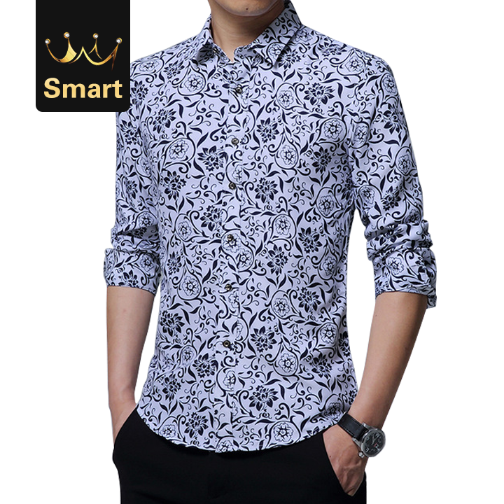 High quality Male Shirt Long-Sleeves Tops Printing Casual Mens Dress Shirts Slim Men Shirt