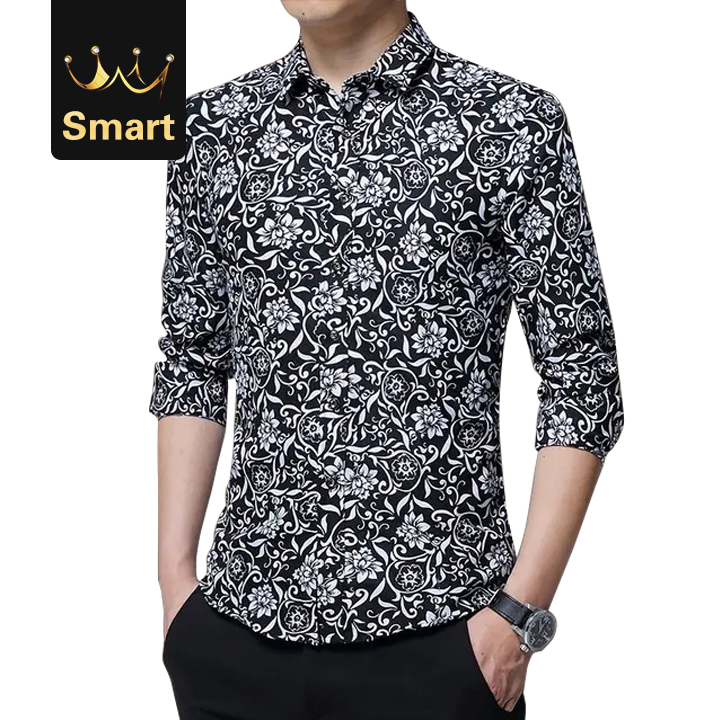 High quality Male Shirt Long-Sleeves Tops Printing Casual Mens Dress Shirts Slim Men Shirt