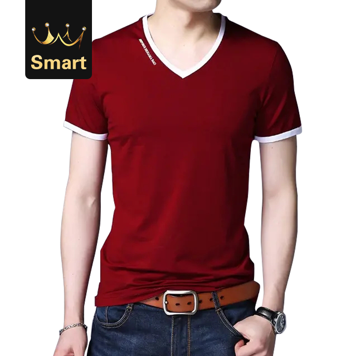 2021 High quality Summer V-Neck Slim Fit Short Sleeve T Shirt Men Mercerized Cotton Brand-Clothing