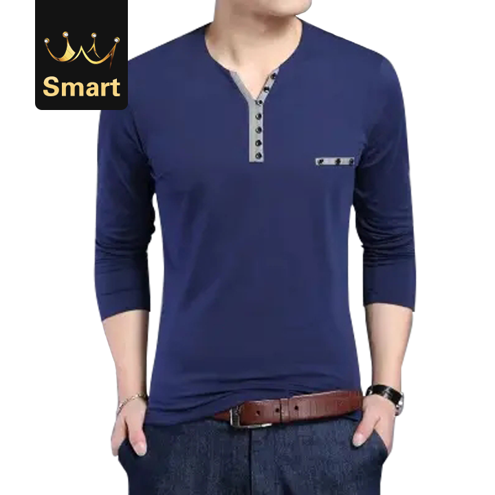High quality Cotton T Shirt Men Long Sleeve Men Henry Collar Shirt Men