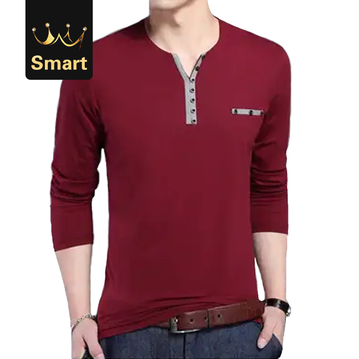 High quality Cotton T Shirt Men Long Sleeve Men Henry Collar Shirt Men