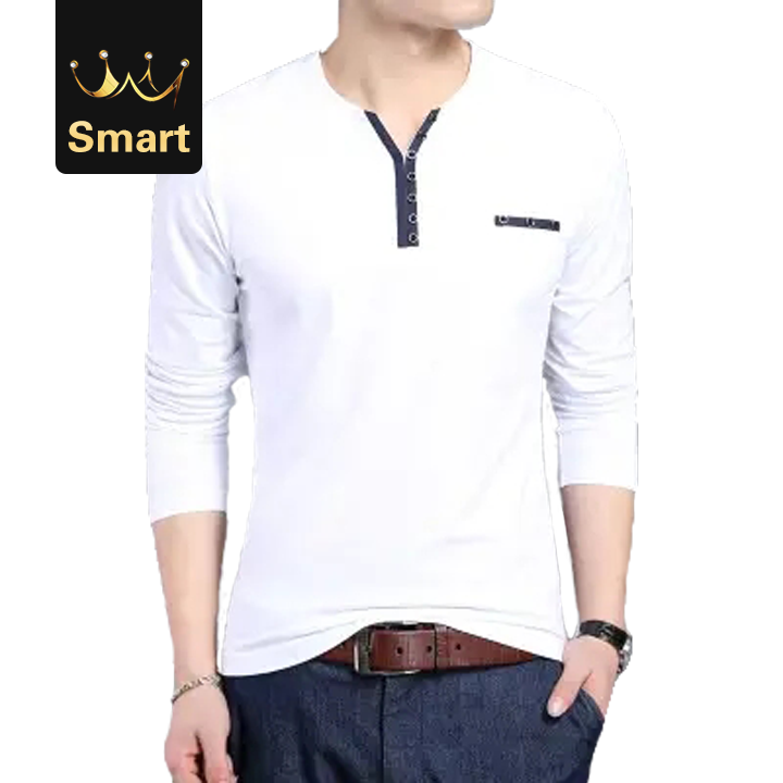 High quality Cotton T Shirt Men Long Sleeve Men Henry Collar Shirt Men