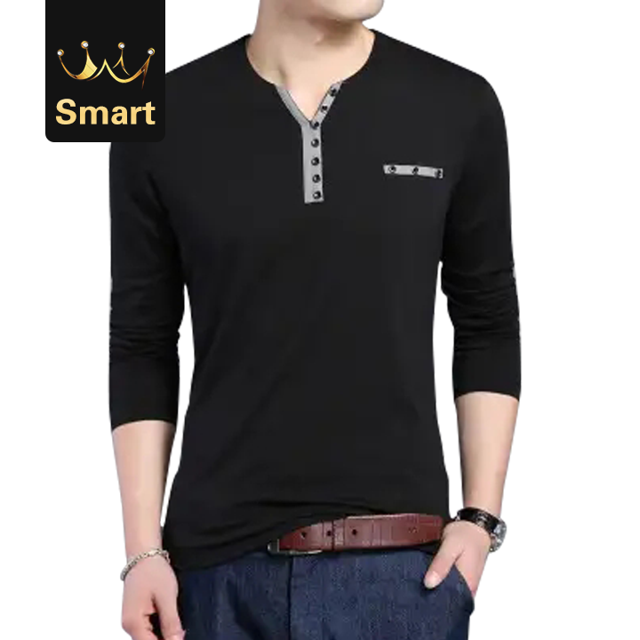 High quality Cotton T Shirt Men Long Sleeve Men Henry Collar Shirt Men