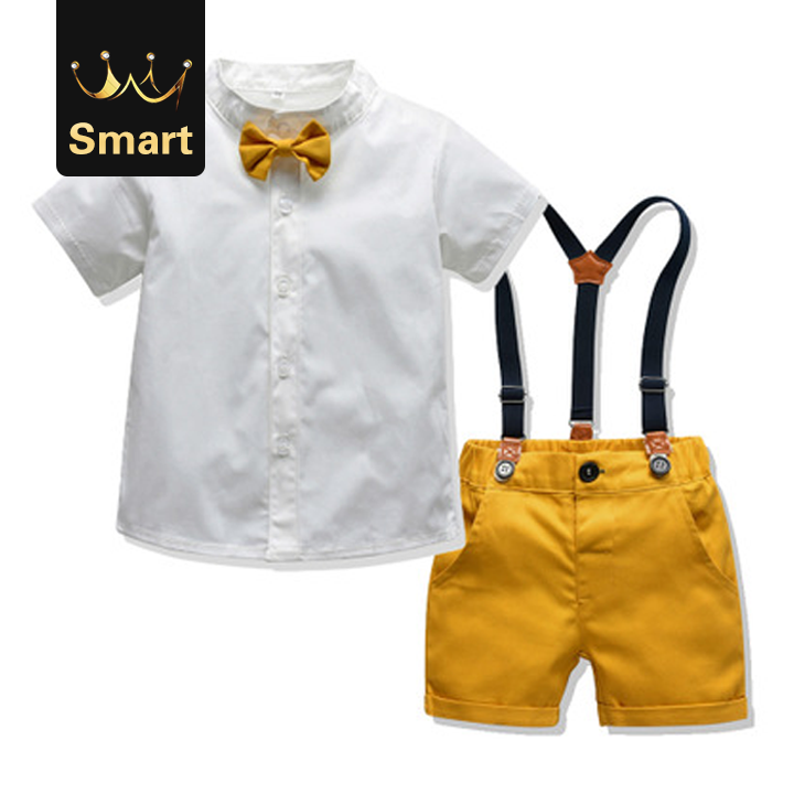 High quality Summer Kids Boy Casual Clothes Set Suspender Shorts Children Gentleman Suit