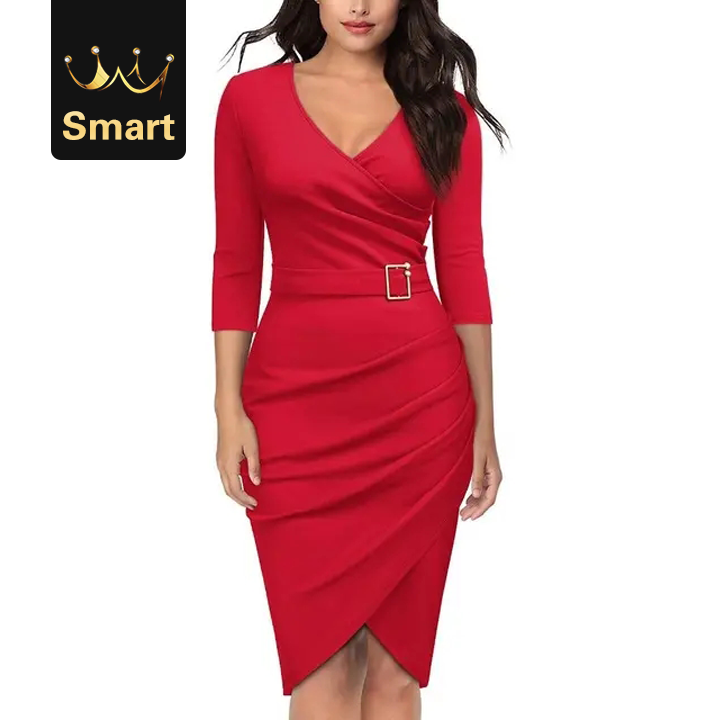 High quality Women's Vintage Sexy Irregular Hem 3/4 Sleeve Cocktail Party Women Dress