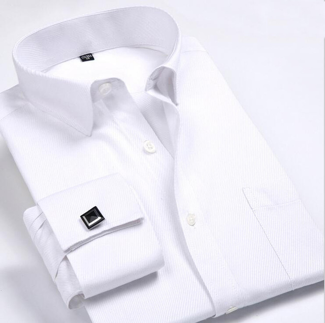 High quality Men's Shirts Loose French Cuff Regular Fit Luxury Striped Business Long Sleeve Cufflinks Social