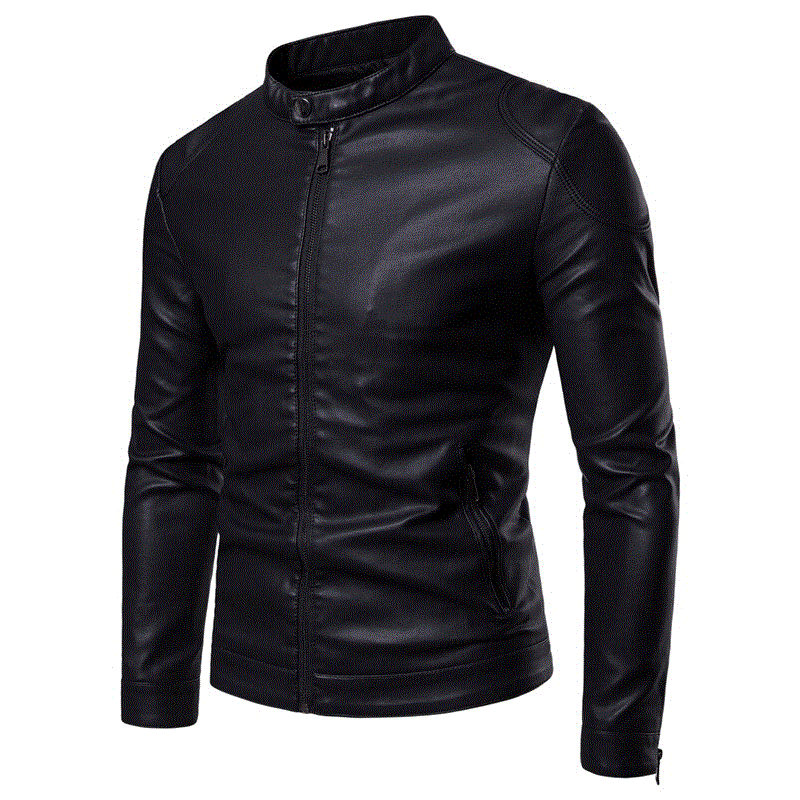 High quality Leather Jacket Autumn Winter Men's Pure Color Stand Collar Plus-size Slim Fit Men Jacket