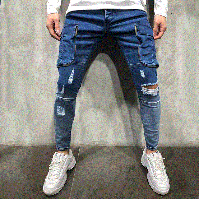 2021 High quality Patchwork Jeans Pleated Camouflage Slim Fit Jeans for Men Washed Ripped Jeans Streetwear Trousers