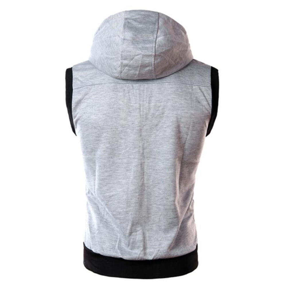 High quality men's monochromatic hooded vest zipper pocket sleeveless vest jacket