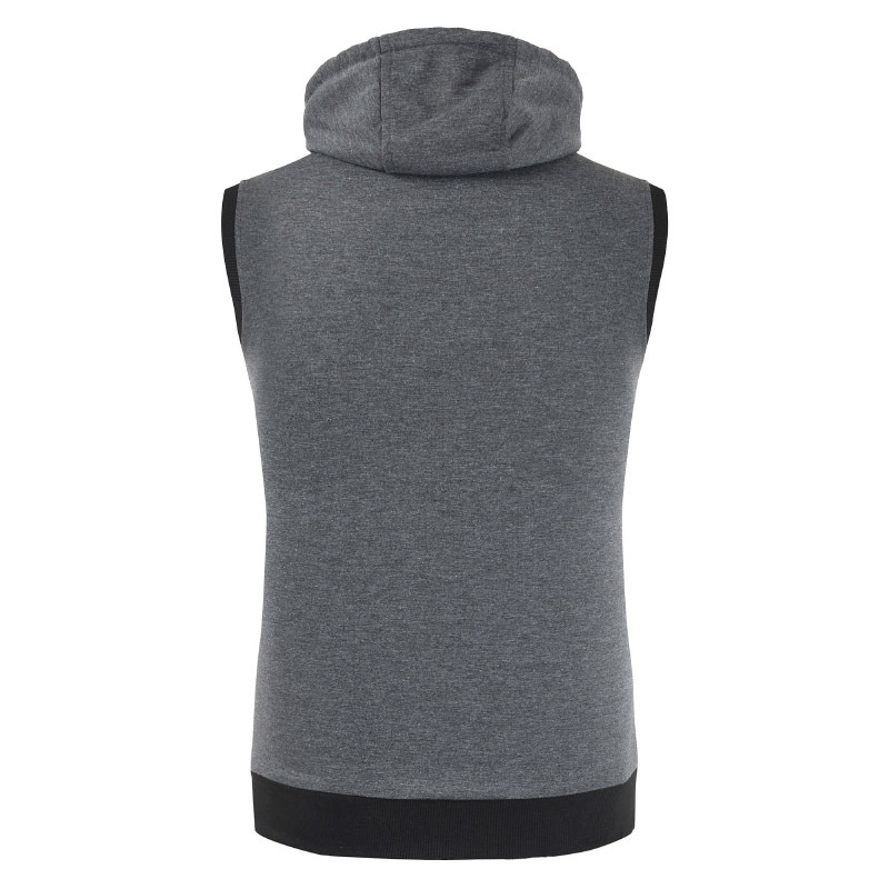 High quality men's monochromatic hooded vest zipper pocket sleeveless vest jacket