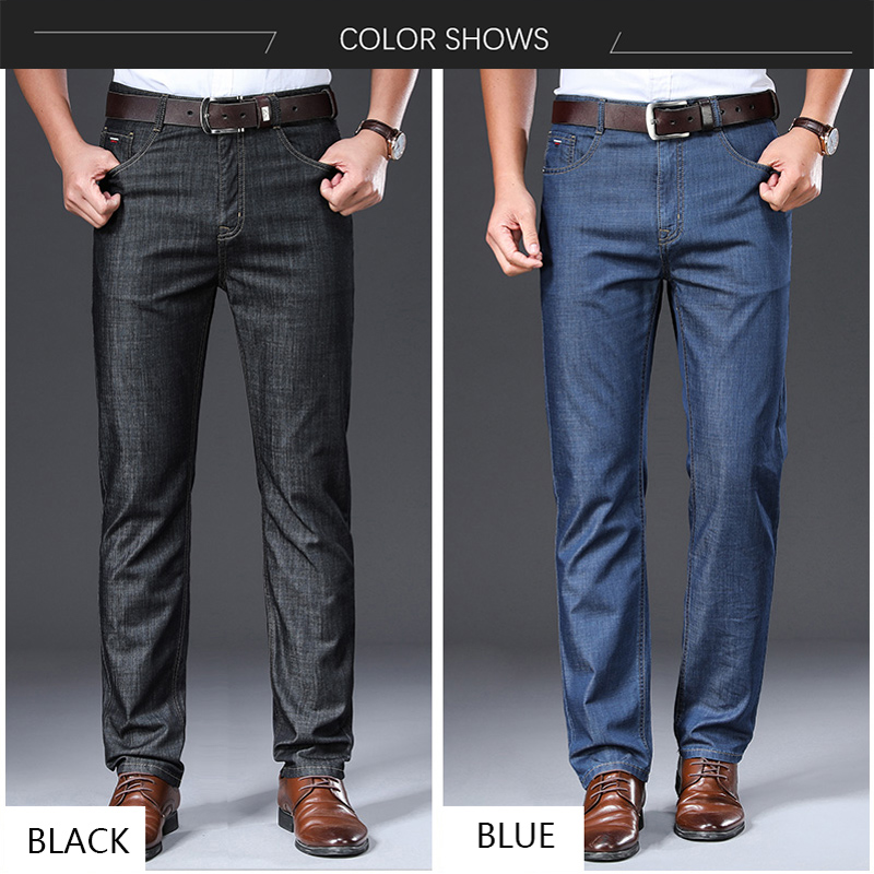 High quality Men Jeans Summer Thin Breathable Soft Mid Straight Regular Men's Jeans Trousers