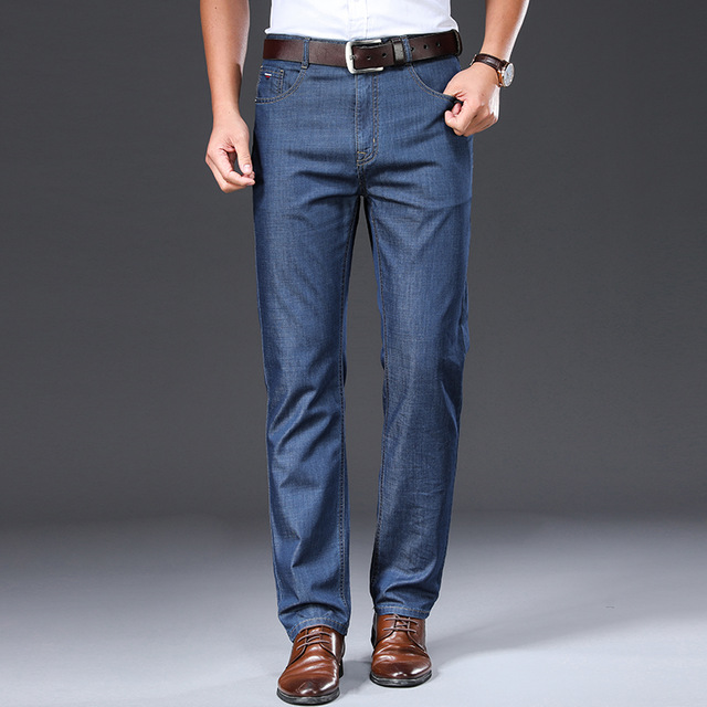 High quality Men Jeans Summer Thin Breathable Soft Mid Straight Regular Men's Jeans Trousers