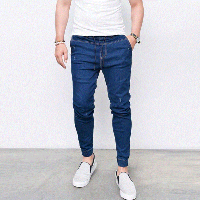 2021 High quality Casual Men Jeans Solid Slim Fit Pencil Pants Plus Size Light Blue Black Denim Jeans for Men Trousers