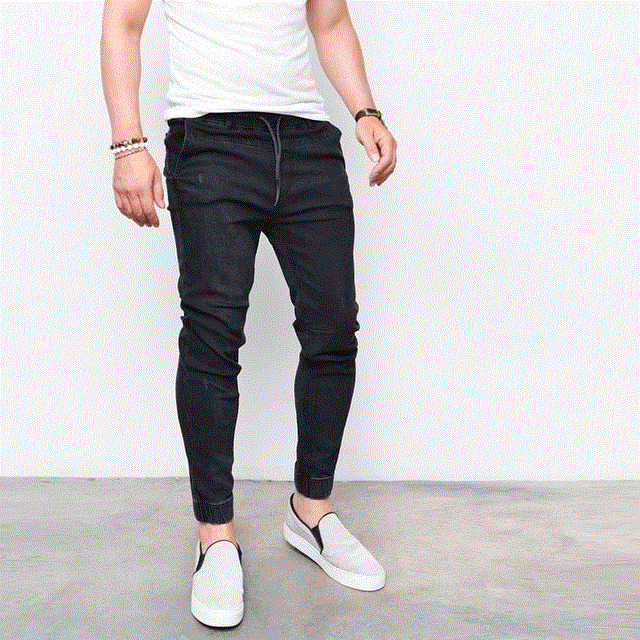 2021 High quality Casual Men Jeans Solid Slim Fit Pencil Pants Plus Size Light Blue Black Denim Jeans for Men Trousers