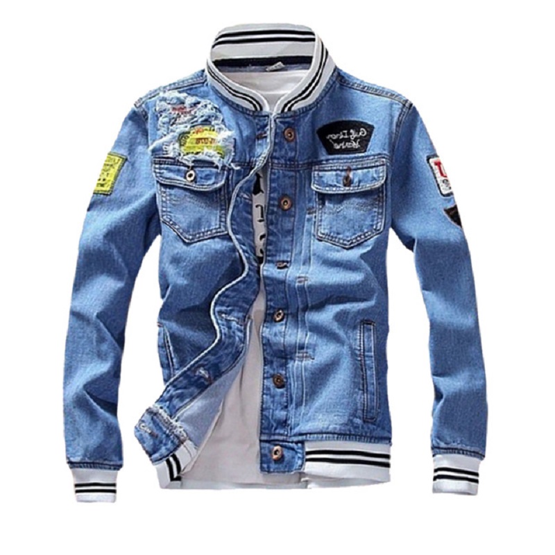 High quality Mens Denim Jacket Casual Slim Fit Stand Collar Pilot Zipper Male Streetwear Men Loose Jean Coats