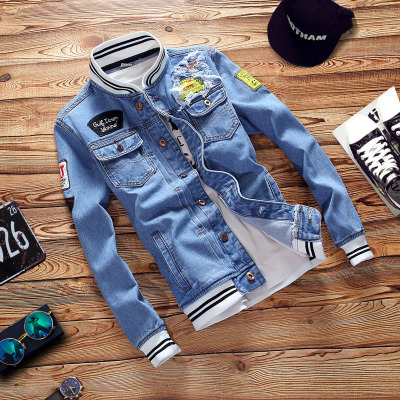 High quality Mens Denim Jacket Casual Slim Fit Stand Collar Pilot Zipper Male Streetwear Men Loose Jean Coats
