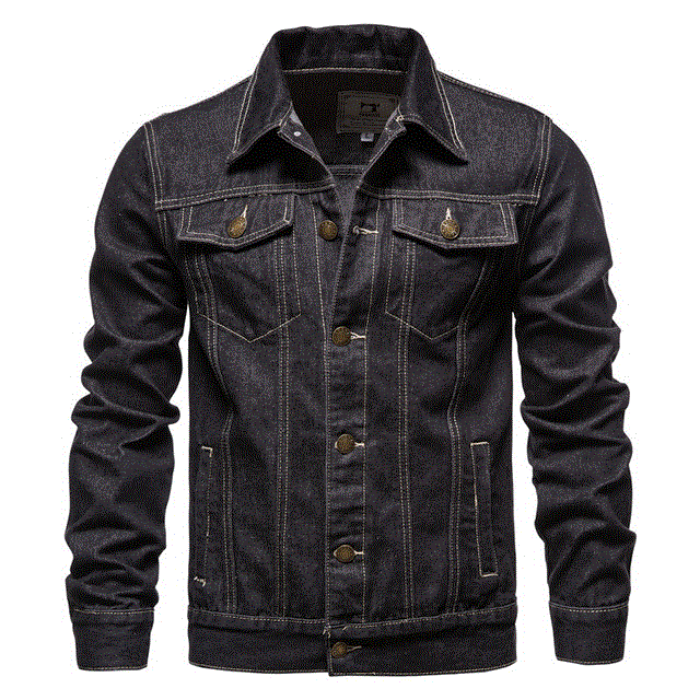 Autumn New Style Boutique Pure Cotton Fashion Blue Black Mens Casual Denim Jacket Slim Cowboy Coat