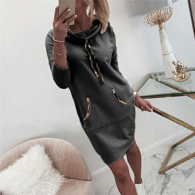 High quality Woman Dress Long Sleeve Solid Color Jumper Pullover Sweatshirt Hoodie Solid Hooded Dresses for women