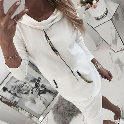 High quality Woman Dress Long Sleeve Solid Color Jumper Pullover Sweatshirt Hoodie Solid Hooded Dresses for women