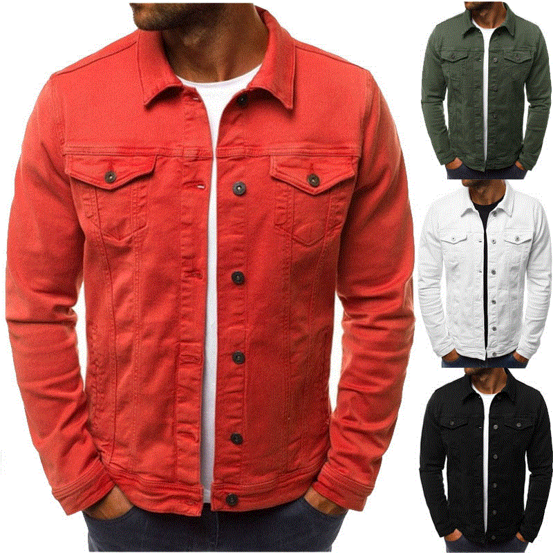 2021 High quality Denim Jacket Men Casual Solid Color Lapel Single Breasted Jeans Jacket Men Autumn Slim Mens Jackets