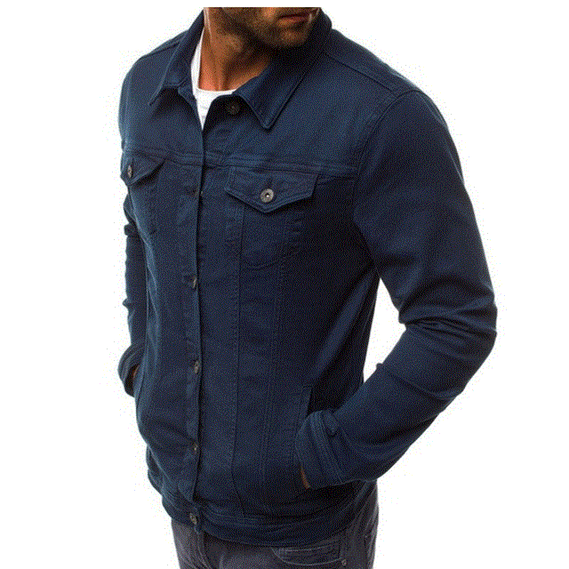 2021 High quality Denim Jacket Men Casual Solid Color Lapel Single Breasted Jeans Jacket Men Autumn Slim Mens Jackets