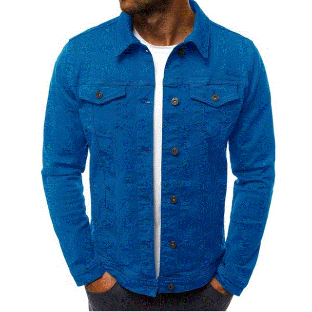 2021 High quality Denim Jacket Men Casual Solid Color Lapel Single Breasted Jeans Jacket Men Autumn Slim Mens Jackets