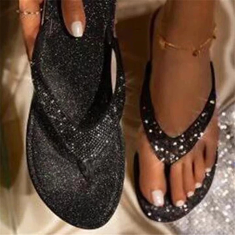 High quality Women Crystal Flip Flops Slippers Women's Casual Outdoor Slides Ladies Flats Female Beach Shoes