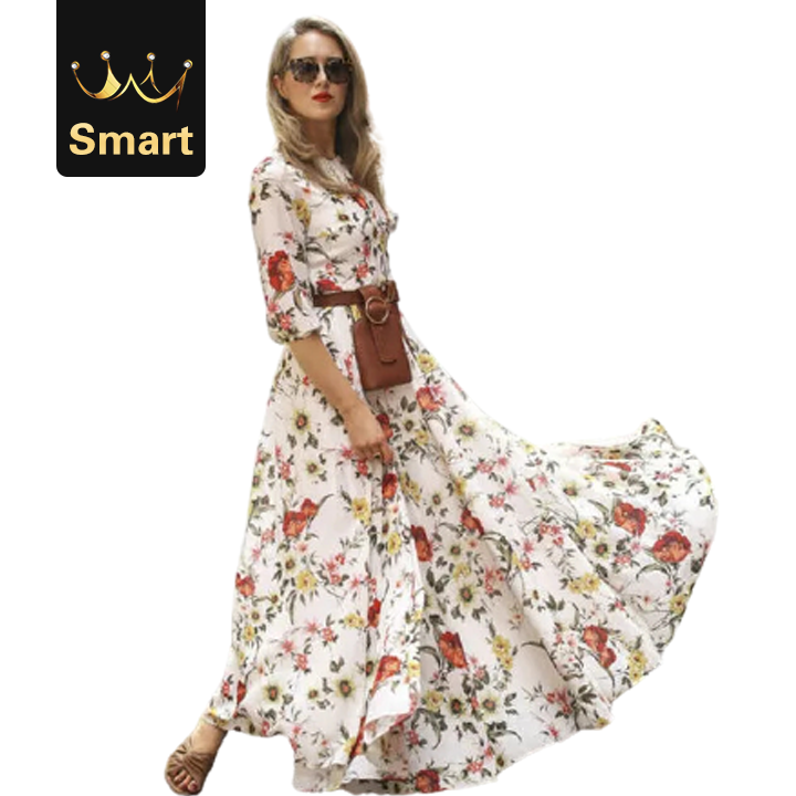 2021 High quality Women's Dress Floral Summer Beach Party Long Sundress Fashion Ladies Casual Daily Half Sleeve Dress