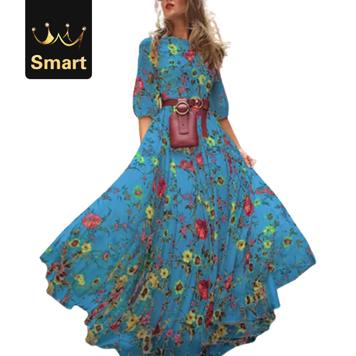 2021 High quality Women's Dress Floral Summer Beach Party Long Sundress Fashion Ladies Casual Daily Half Sleeve Dress