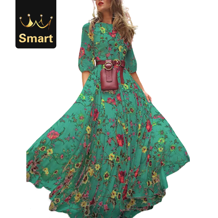 2021 High quality Women's Dress Floral Summer Beach Party Long Sundress Fashion Ladies Casual Daily Half Sleeve Dress