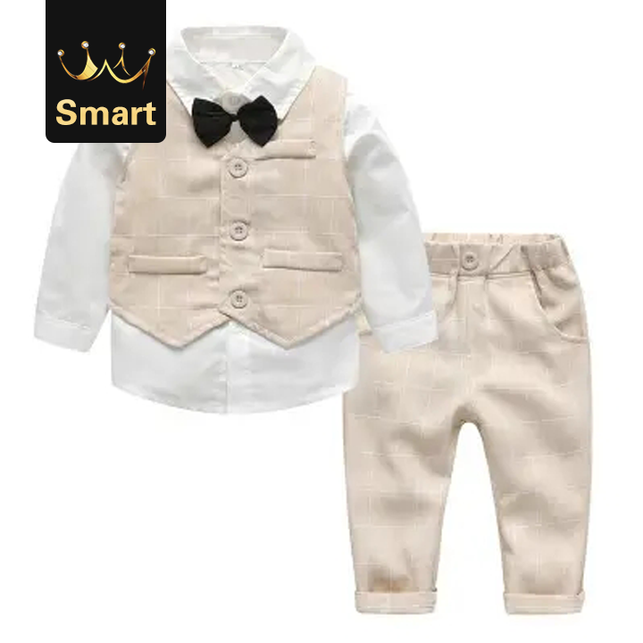 High quality children's clothing autumn boys plaid vest three-piece suit children's clothes baby set