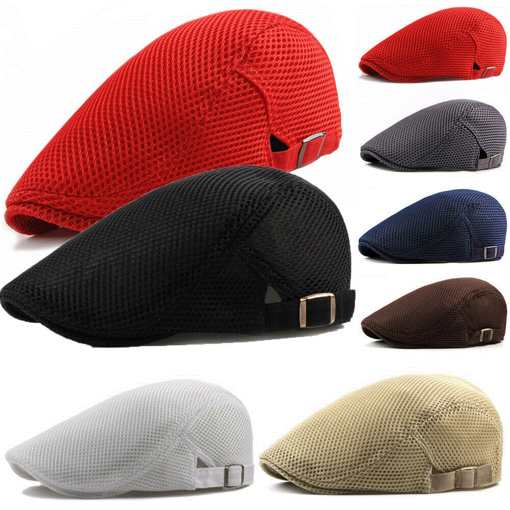 High quality Fashion  Men Women Flat Cap Mesh Summer Golf Driving Sun Beret Cabbie Breathable hat