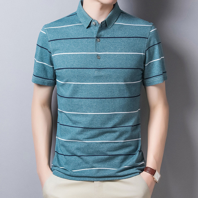 Men's Clothes T-shirts Summer Polo Shirt Cotton Short Sleeve Streetwear Striped Clothes