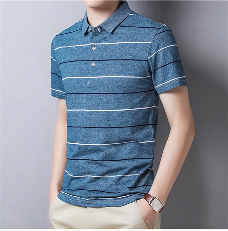Men's Clothes T-shirts Summer Polo Shirt Cotton Short Sleeve Streetwear Striped Clothes
