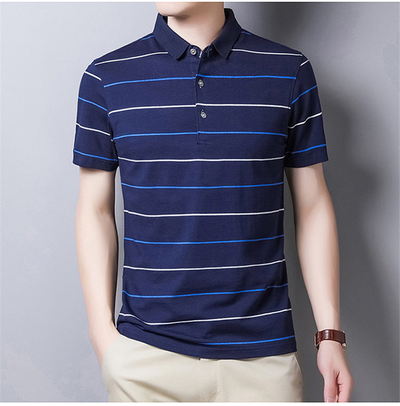 Men's Clothes T-shirts Summer Polo Shirt Cotton Short Sleeve Streetwear Striped Clothes