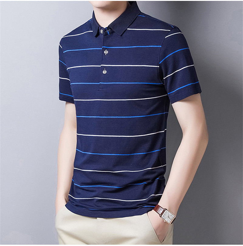 Men's Clothes T-shirts Summer Polo Shirt Cotton Short Sleeve Streetwear Striped Clothes