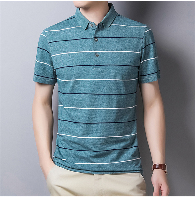 Men's Clothes T-shirts Summer Polo Shirt Cotton Short Sleeve Streetwear Striped Clothes