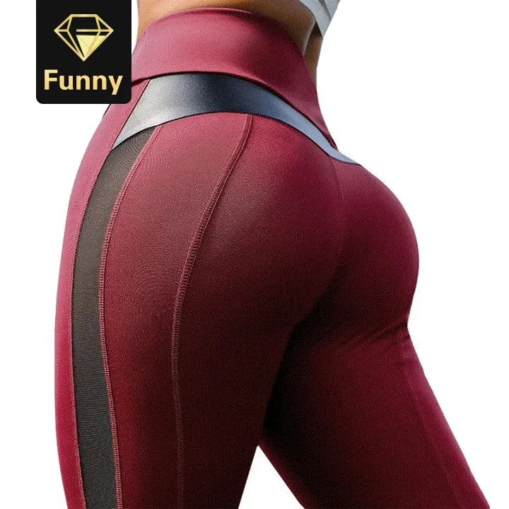 High Waist Fitness Leggings Women for Legging Workout Women Mesh And PU Leather Patchwork Legging