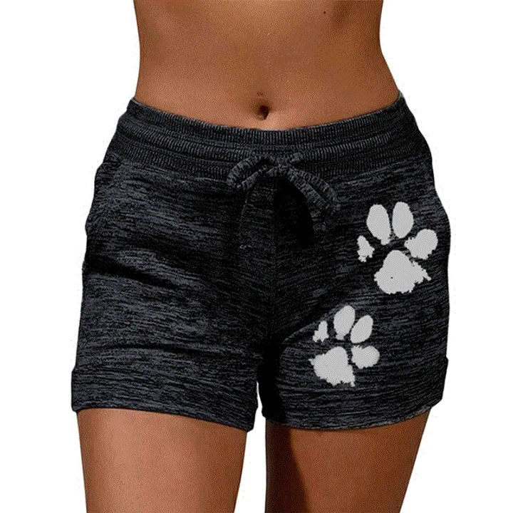 Summer Fast Drying cat paw print shorts High Waist Elastic Cotton Women Beach Casual Sport Shorts